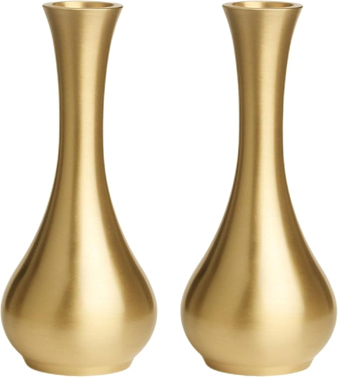 LOGOFUN 2PCS Mini Brass Vase Copper Flower Arrangement Modern Tabletop Planter for Desktop Decoration Home Decor Accent Wedding Party Supplies