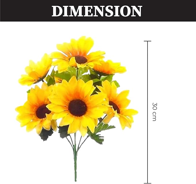 Sunflower Bouquets, 2 Bunches Artificial Sunflowers for Decoration, Yellow Silk Faux Flowers with 7 Heads Each, Realistic Sunflower Decor for Home, Wedding, Christmas Party Arrangements