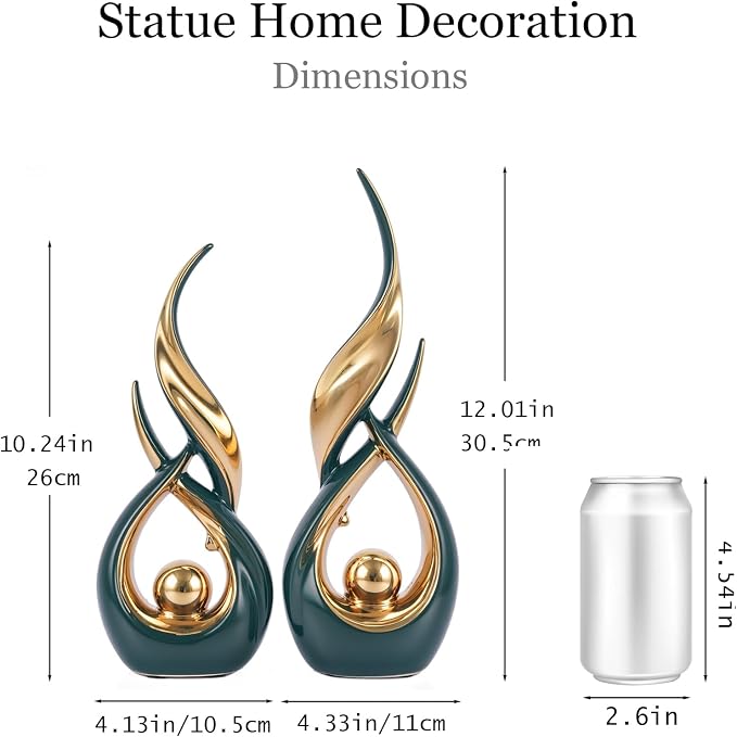 2 PCS Green Gold Ceramic Statues For Home Decor Accents, Modern Abstract Art Sculptures, Elegant Tabletop Decorative Objects For Dining Room, Entryway, Tv Stand, Mantel, Coffee Table Centerpieces