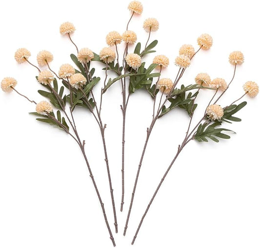 Laelfe Peach Artificial Flowers Pompon Mum, 5Pcs Fake Kiku Flowers Silk Small Mini Chrysanthemum Ball Faux Mum Decor for Filler DIY Bouquet Centerpieces Arrangements Shower (Peach)
