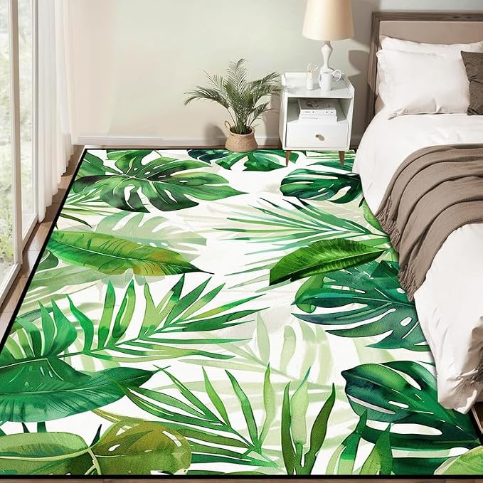 2'x3' Tropical Palm Leaf Rug Monstera Banana Leaves Floor Mat for Entryway Bedroom Living Room Nursery Playroom Home Decor Washable Low Pile Green Botanical Area Rug