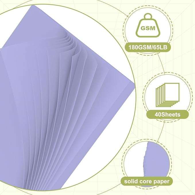 40 Sheets Cardstock 8.5x11, 65lb Light purple Card Stock, Construction Paper, 180gsm Thick Printer Paper for Printing, Painting, Card Making, Kids School Supplies,Party Decorations