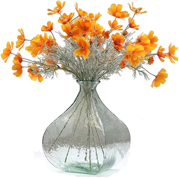 6 Pcs Artificial Calliopsis Flowers Fake Silk Flower Table Kitchen Home Garden Party Wedding Decoration Approx 24'' High Warm Autumn Orange No Vase