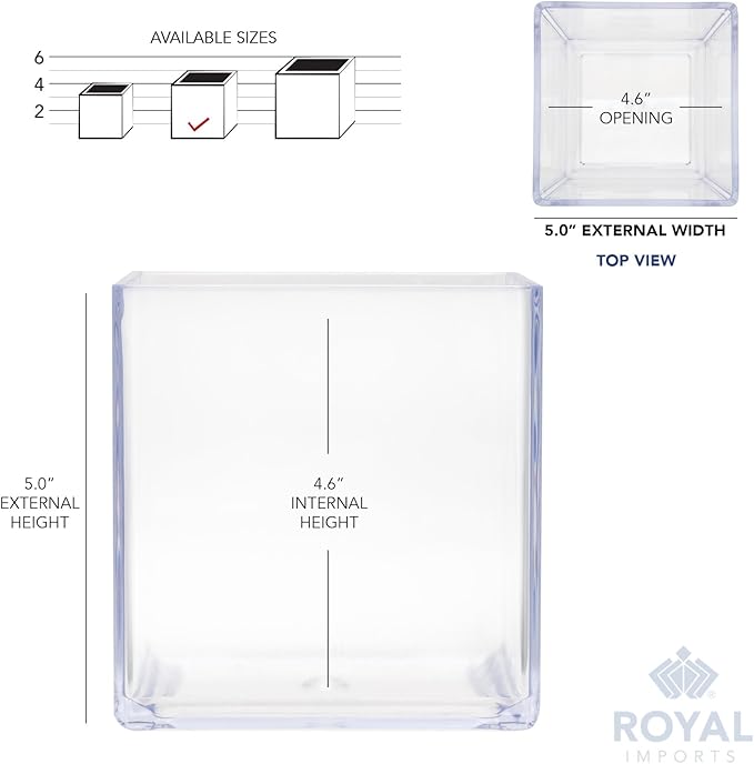 Royal Imports Flower Acrylic Vases Cubes, Decorative Centerpiece for Home or Wedding, Non Breakable Plastic, 5x5 - Clear