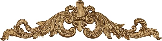 Salvatar Wall Art Topper | Wide Picture Design | Antique Aged Gold Metallic Finish | Openwork Acanthus Leaf Scrolls with Ornate Fleur De Lis | Hang Alone or Above Artwork or Framed Family Photographs
