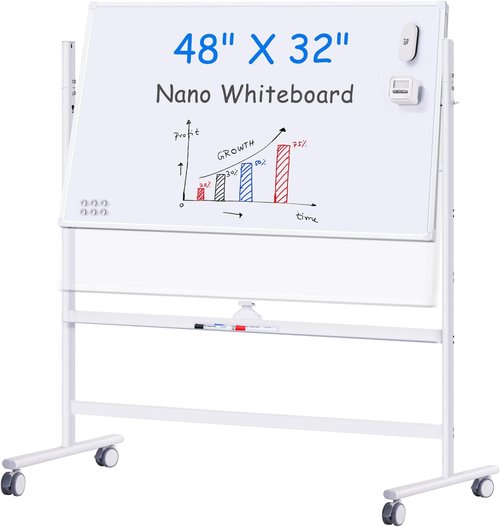 Maxtek Rolling Whiteboard - 48"x32" Double-Sided Magnetic Dry Erase Board on Wheels | Perfect for Home Office & School