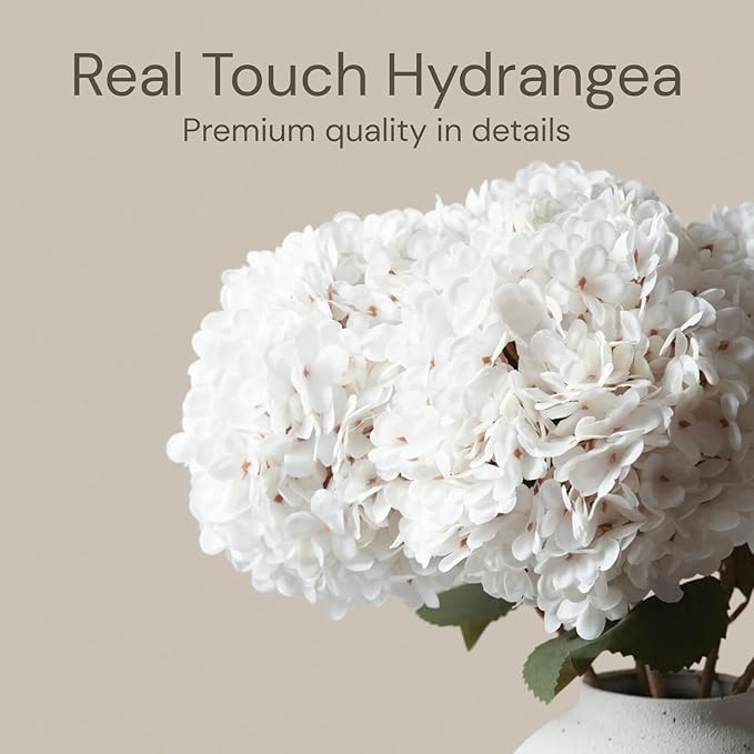 5 x Extra Large Faux Hydrangea Flowers For Centerpiece Table Decorations, Silk Hydrangea Stems Flowers, White Living Room Coffee Table Decor, Hortensias Artificiales, Realistic Lifelike, 19in Tall