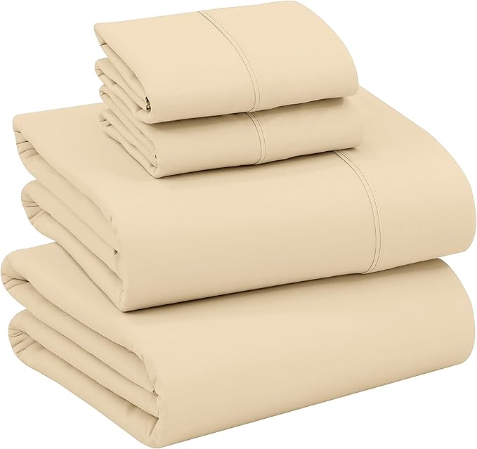 RUVANTI 100% Cotton King Size Sheets Set, 4 Pieces, Soft & Breathable Percale Weave Bedding, Deep Pocket 16", Hotel Standard, Crisp Cool Feel, Durable, Perfect Dyed Bed Sheet, Beige