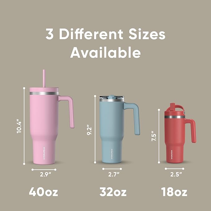 Hydrapeak Voyager 40 Oz Stainless Steel Tumbler with Handle, Insulated Water Bottle With Straw & Lid, Cupholder Friendly Reusable Travel Mug (Modern Cream)