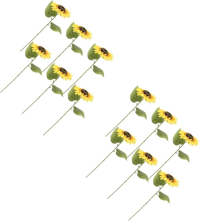 LOGOFUN 12PCS Realistic Sunflowers Artificial Flowers with Stems for Home Garden Decor Wedding Festival Party Arrangement