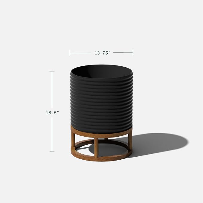 Veradek Mod Series Raised 13" Short Planter for Patio & Backyard | Durable Plastic-Stone Material w/Wooden Stand | Modern Décor for Plants & Flowers