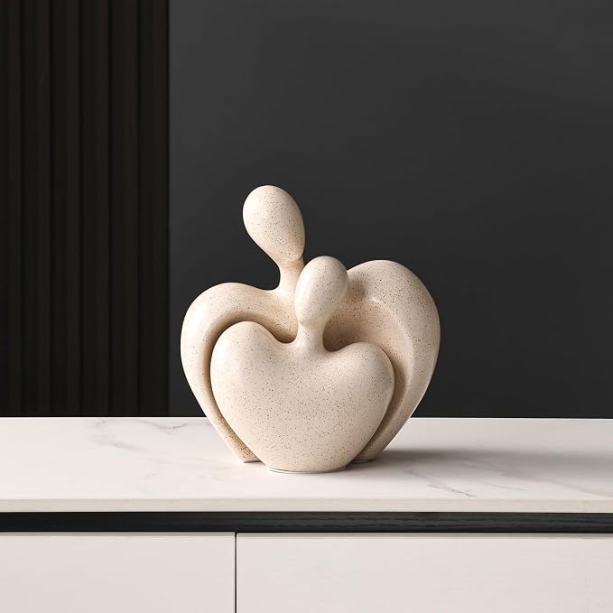 Ceramic Couple Statues Home Decor Aesthetic Abstract Sculpture Modern Decorative Statue for Living Room Bedroom Bookshelf Table Centerpiece Office (Beige)