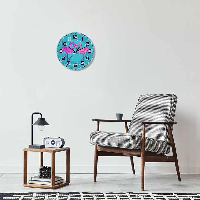 Flamingos Wall Clock Two Pink Ones Battery Powered Wall Clock Silent Non Ticking 10 Inch for Living Room, Kitchen, Home,Bathroom, Bedroom