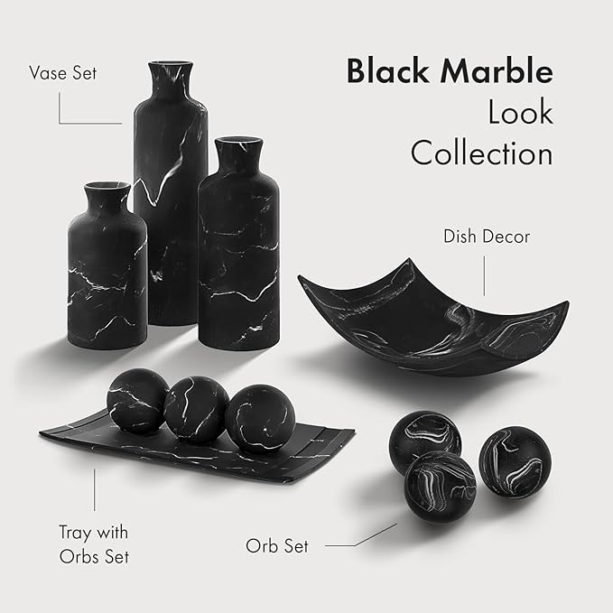 Creative Scents Black Marble Look Vase Set - Vases Home Decor, Premium Quality for Holding Pampas Grass, Dried/Fresh Flowers, Vases for Decor - Kitchen, Bedroom, Office, Living Room, or Shelf Decor
