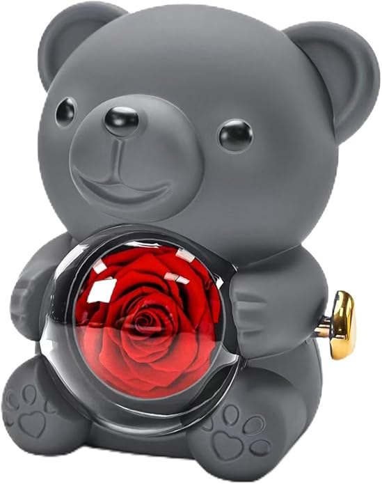 HITOP Rose Gifts for Women - Cute Teddy Bear with Preserved Real Roses Forever Flowers and I Love You in 100 Languages Necklace for Girlfriend Her Wife Mom Grandma on Birthdays, Anniversaries