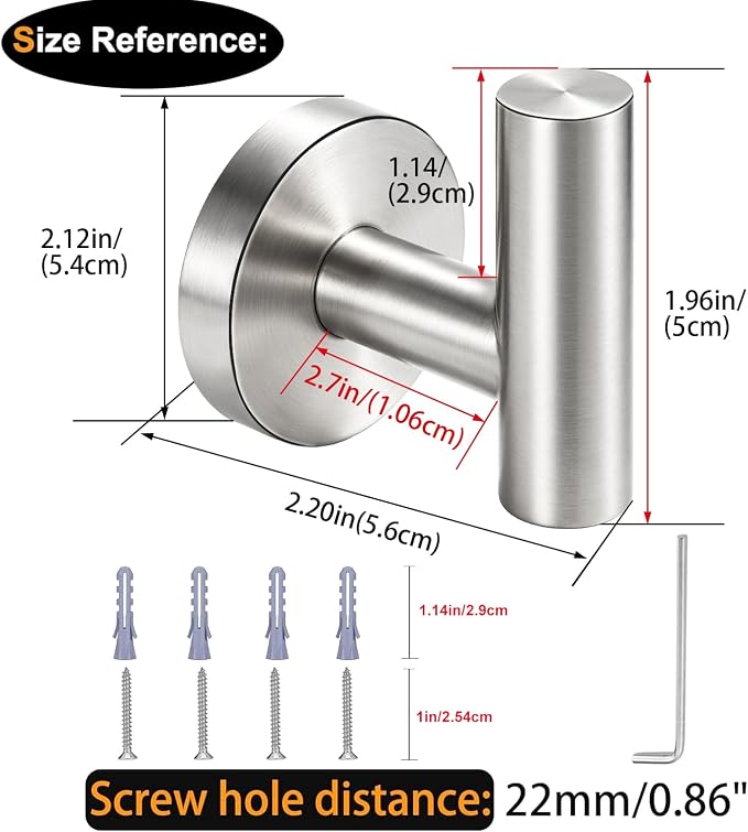 Nolimas Bathroom Towel Hooks, SUS 304 Stainless Steel Coat Hook Round Clothes Towel Coat Robe Hook Cabinet Closet Door Sponges Holder for Bath Kitchen Garage Hotel,Wall Mounted, Brushed Nickel, 4Pack
