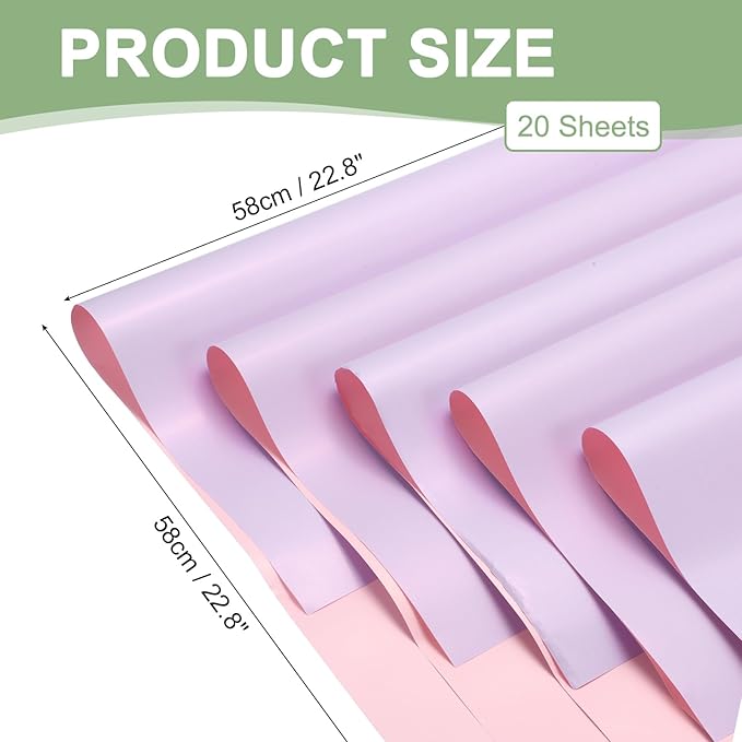 PATIKIL Flower Gift Wrapping Paper, 20 Sheets Double Sided Waterproof Bouquet Paper Wrap Florist Packaging Floral Papers for Wedding DIY Craft Valentine Mother's Day, Dark Purple