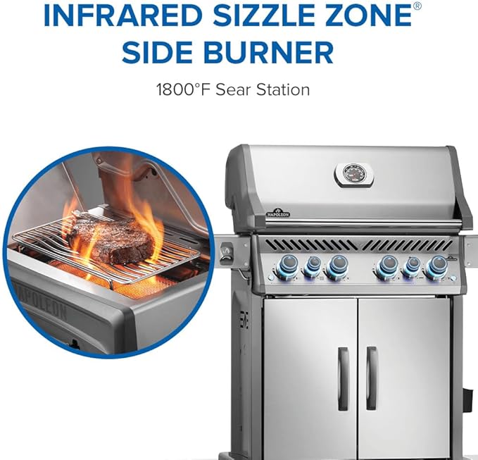 Napoleon Rogue PRO-S 525 Propane Gas Grill with Infrared Side and Rear Burners, Stainless Steel, Durable 6-Burner BBQ