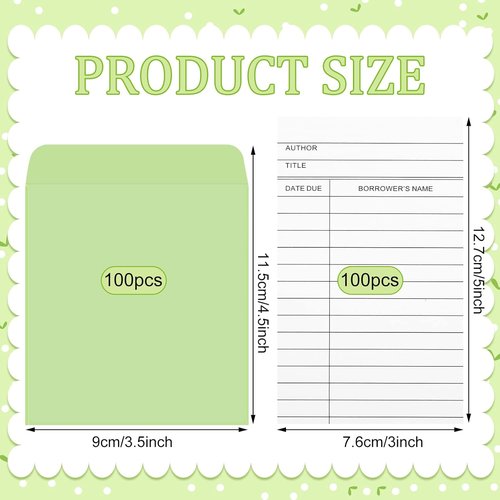 Library Pocket Envelopes by [Brand Name] - 200 Pcs with 100 Self-Adhesive Envelopes & 100 Checkout Cards | Colorful Design