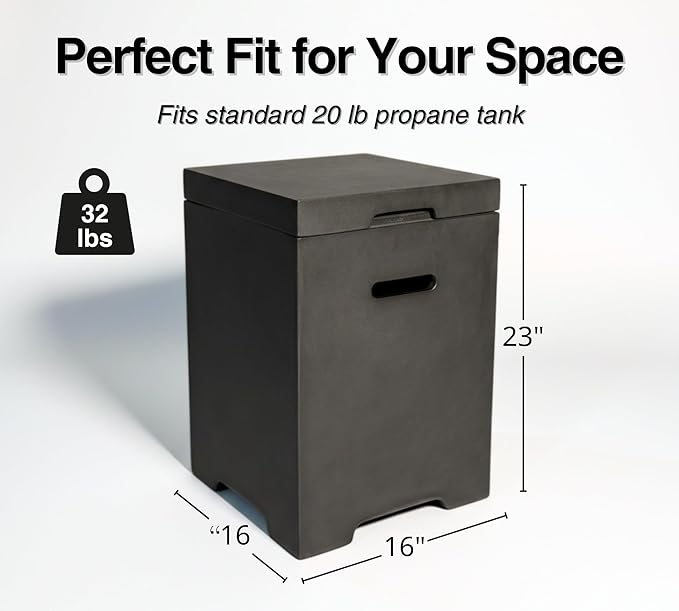 HillAethel 21-Inch Outdoor Propane Tank Cover, Small Side Table,Square Weatherproof Gas Tank Cover for Outdoor Fire Pit Table and Grill, Store 20lb Propane Gas Tank,Removable Lid,Dark Grey