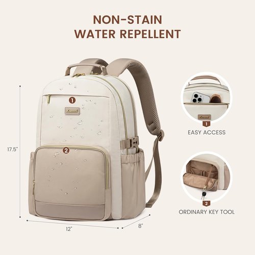 LOVEVOOK Laptop Backpack - Waterproof Travel Bag for 15.6" Laptops | Large Capacity, Beige-Nude-Logam Plum