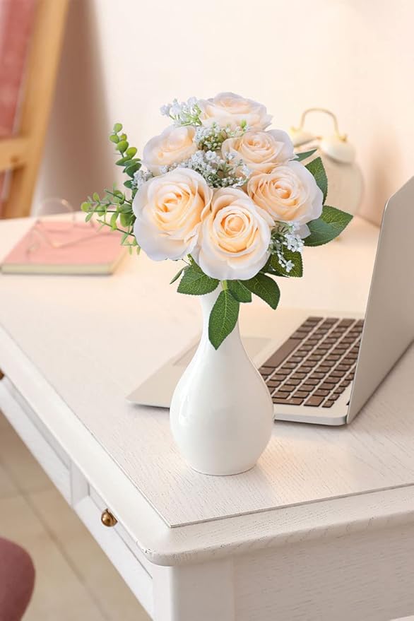 Artificial Rose Flower Artificial Flowers Flower with Long Stem Silk Roses Bouquet for Wedding Bridal Shower Party Home Decoration (Champagne, 30 Pcs)