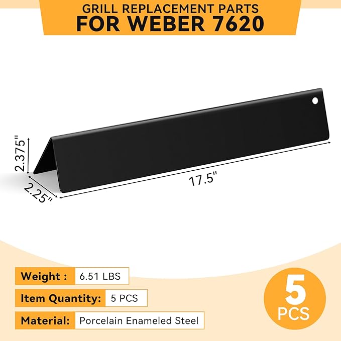 KifonMetals 17.5 Inch Flavorizer Bars for Weber Genesis for Genesis E310, E320, E330, S310, S320, S330, Replacement for Weber Genesis Grill Parts 7620, 5 PCS, Porcelain-enameled