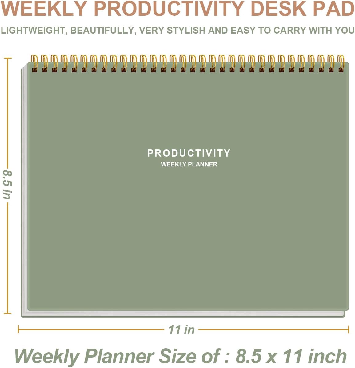 Weekly Productivity Planner | 8.5" x 11" Desk Notepad with 6 Focus Areas for Efficient Task Management - Green