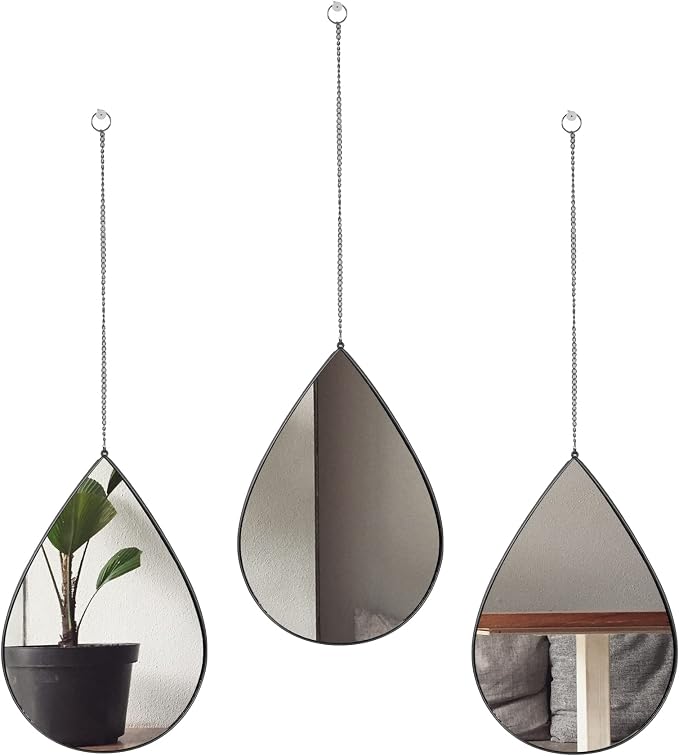 DECANIT Black Mirrors for Wall Decoration Teardrop Mirrors for Living Room Decor & Home Decor, Pack of 3