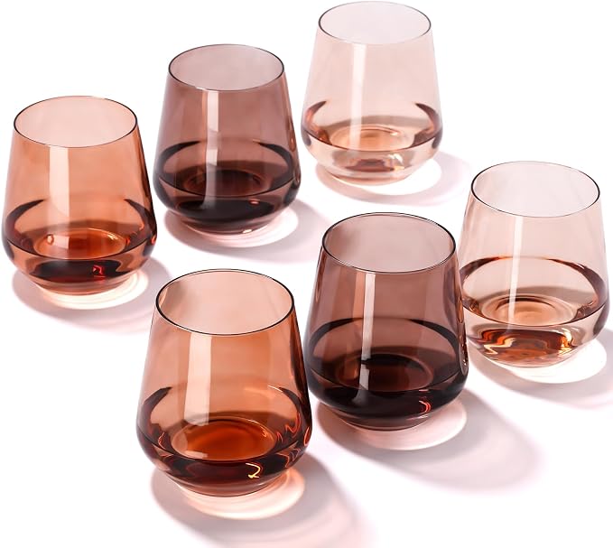 Venus Stemless Wine Glass Set of 6-17oz Wine Glasses, Stemless Drinking Glasses for Wine, Cocktails & Beverages - Elegant Glassware for Home, Bar & Holiday Use