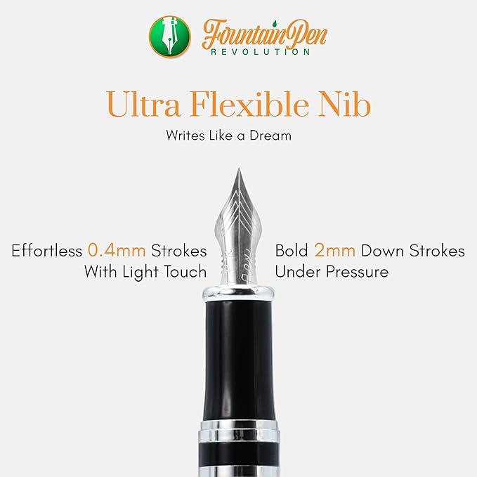 FPR Ambassador Ultra Flex Nib Fountain Pen Set, Black - Refillable Pen w/Cartridges & Converter - Calligraphy Pens for Writing, Journaling & Gifting - Luxury Pens For Smooth Strokes