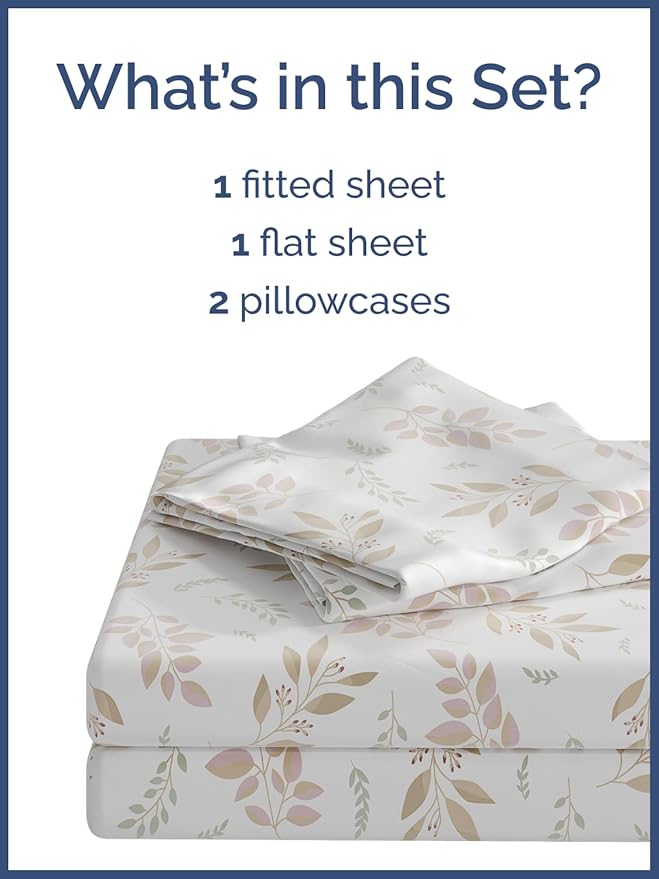 Kids Leaves Full 4 Piece Sheet Set - Boys, Girls, Teens, Toddler - Easy Fit Deep Pockets - Breathable, Hotel Quality Bedding Sheets - Machine Washable - Wrinkle Free - Cute, Cozy, Soft - CGK Linens
