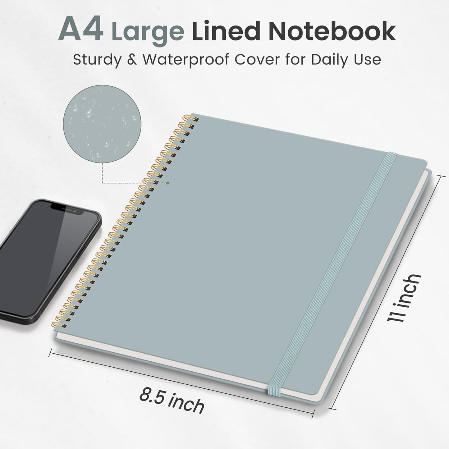 Taja Spiral Lined Notebook - Large 8.5"x11" College Ruled Journal for Work | Airy Blue Cover