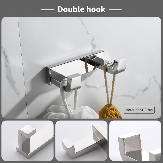 YACVCL 4-Piece Bathroom Hardware Accessories Set Polished Chrome Towel Bar Set Square Towel Holder Kit Stainless Steel Wall Mounted