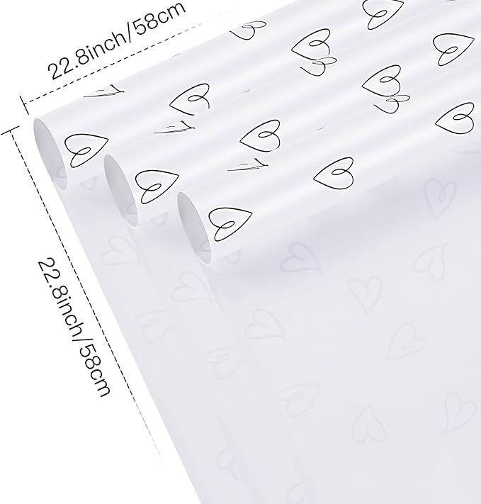 WRAPAHOLIC 20 Sheets Flower Wrapping Paper - 22.8 x 22.8 inch White and Black Love Design Water-Resistant Floral Bouquet Wrapping Paper, Florist Supplies Packaging for Wedding Birthday Gift DIY