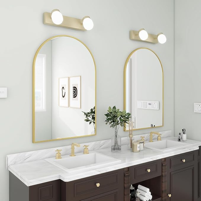BEAUTYPEAK 32"x34" Arch Bathroom Mirror, Wall Mounted Vanity Metal Frame Mirror for Bedroom, Entryway, Living Room, Gold