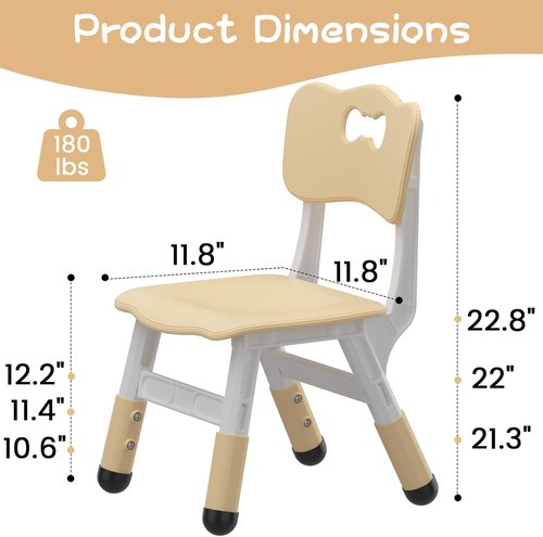 Skiennix 3-Level Adjustable Toddler Chair Set - Ergonomic Lightweight Plastic, 180 Lbs Capacity, Yellow | 2 Pack