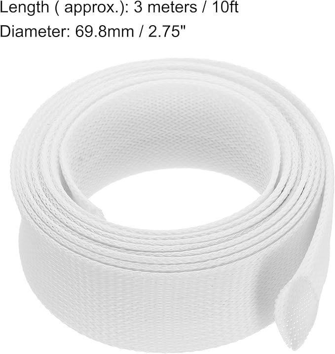 uxcell Expandable Sleeving,2 3/4-inch 10ft Cable Sleeve, White