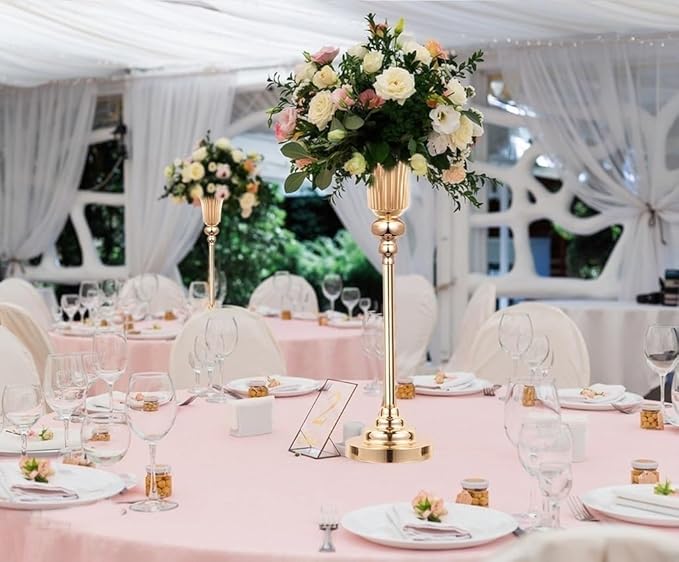 Gold Trumpet Vases for Table Centerpieces - 2 Pcs 22.4" Tall Versatile Metal Trumpet Vase Tabletop Flower Stand for Party Dinner Anniversary Ceremony Centerpiece Event