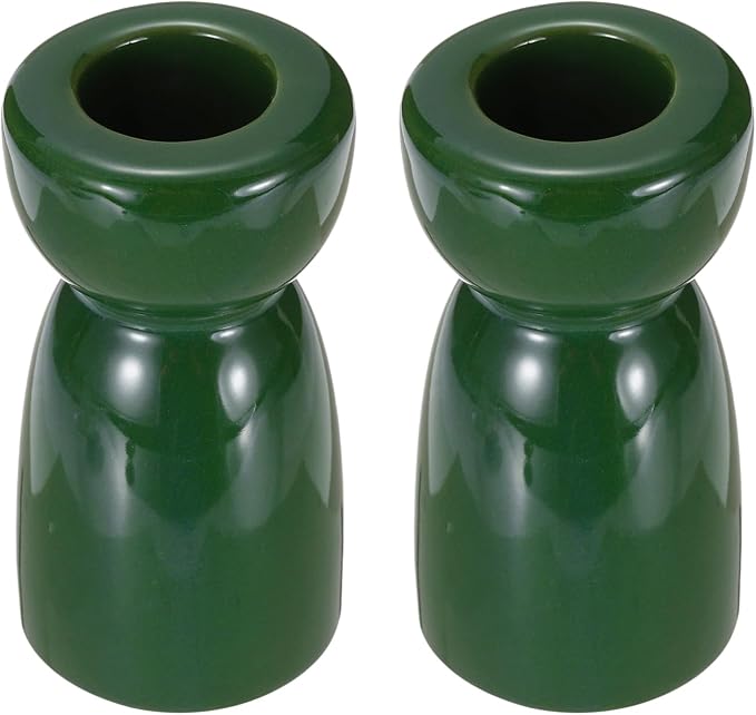uxcell 2 Pack Candlestick Holder Bright Dark Green Ceramic Taper Candle Holder Candle Stand Holders Modern Style Decoration for Centerpiece Tabletops Anniversary