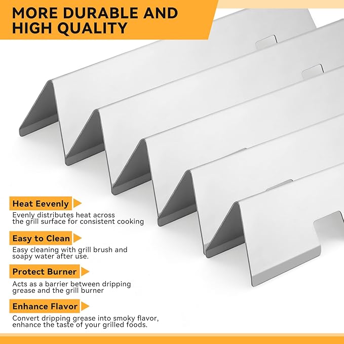 KifonMetals 15.3 inch Flavorizer Bars for Weber Spirit I & II E310 E320 E330 S310 S320 S330 Gas Grills with Front Control Knobs, Replacement for Weber Spirit Grill Parts 7636, Stainless Steel, 5 PCS