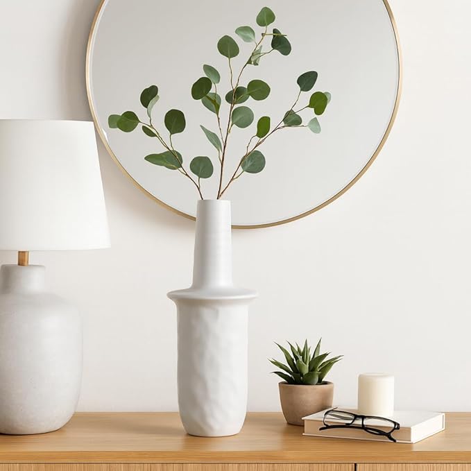 Ceramic Flower Vase for Living Room Decor – Elegant Tall Home and Office Vase with Unique Flared Top Perfect for Fresh Florals – A Modern Centerpiece for House, Bedroom, and Tabletop – 22" Ivory