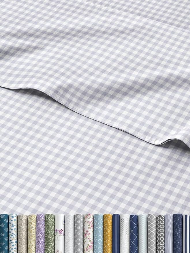 Grey Gingham Sheets - 1 Flat & 1 Fitted Sheet & 1 Pillowcase w/ Deep Pockets - Grid, Plaid, Checkered Pattern Bed Set - Wrinkle & Fade Resistant - Ultra-Soft, Breathable and Cooling - Twin Size