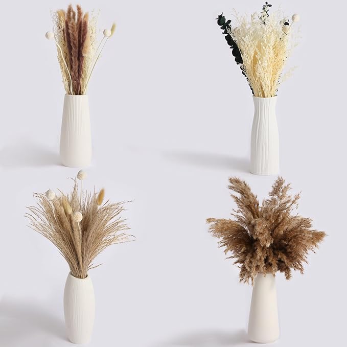 Musunny Dried Pampas Grass Decor ,17" Dried Flowers for Vase, Boho Dried Flower Bouquet with Eucalyptus for Farmhouse Home Room Office Décor