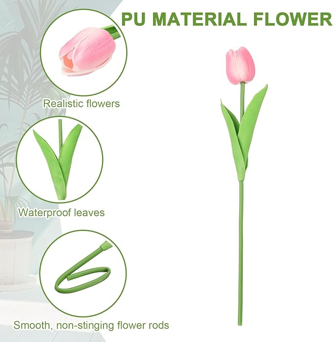 uxcell 20pcs Tulips Artificial Flowers, Faux Flowers Silk Fake Tulip Stems Real Touch for Wedding Bouquet Centerpiece Table Party Decoration(Orange Pink)