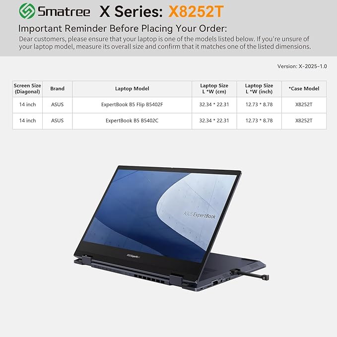 Smatree Hard Sleeve Case Compatible for 14 inch ASUS Vivobook 14X/Flip14/S 14Flip, for ExpertBook B5 Flip, for Zenbook Duo 14, for Chromebook Flip CX3, for ASUS L410/ROG Zephyrus G14 Bag (X8252T)