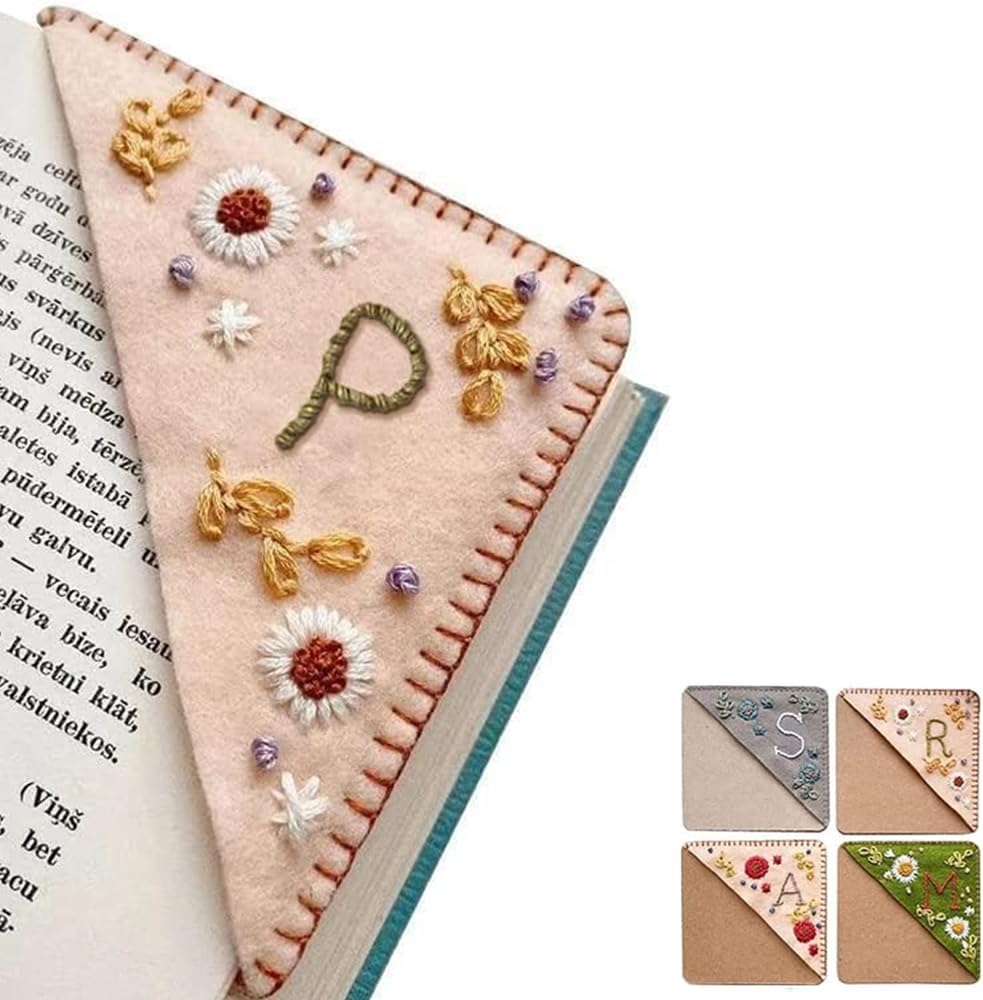 Skiennix Personalized Hand Embroidered Corner Bookmark - Cute Flower Design | Ideal Gift for Book Lovers