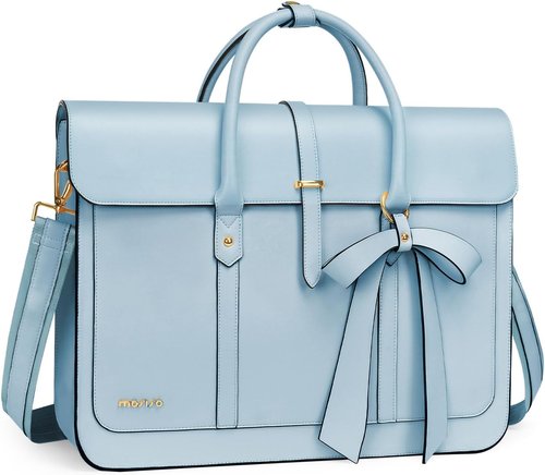 MOSISO Laptop Bag - Stylish 15-15.6 Inch PU Leather Convertible Backpack & Messenger Bag | Air Blue