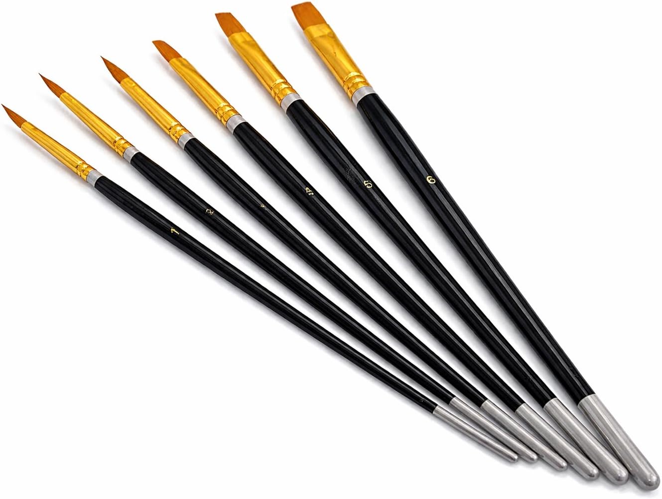 Tech Team 6-Piece Nylon Artist Brush Set - Versatile Round, Flat, Filbert & Angle Brushes for Acrylic, Oil & Watercolor