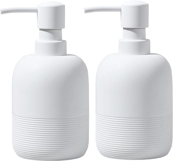 GalDal White Soap Lotion Dispenser with A Spare Pump,Liquid Hand Soap Dispenser Sets for Bathroom Countertop,2pcs/Set Soap Dispenser for Kitchen